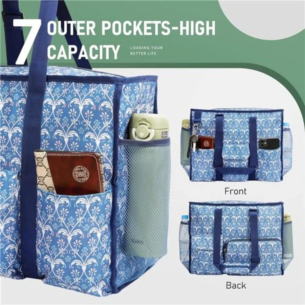 Large Utility Tote Bag for Women, Zip-Top Teachers Tote Bag with 12